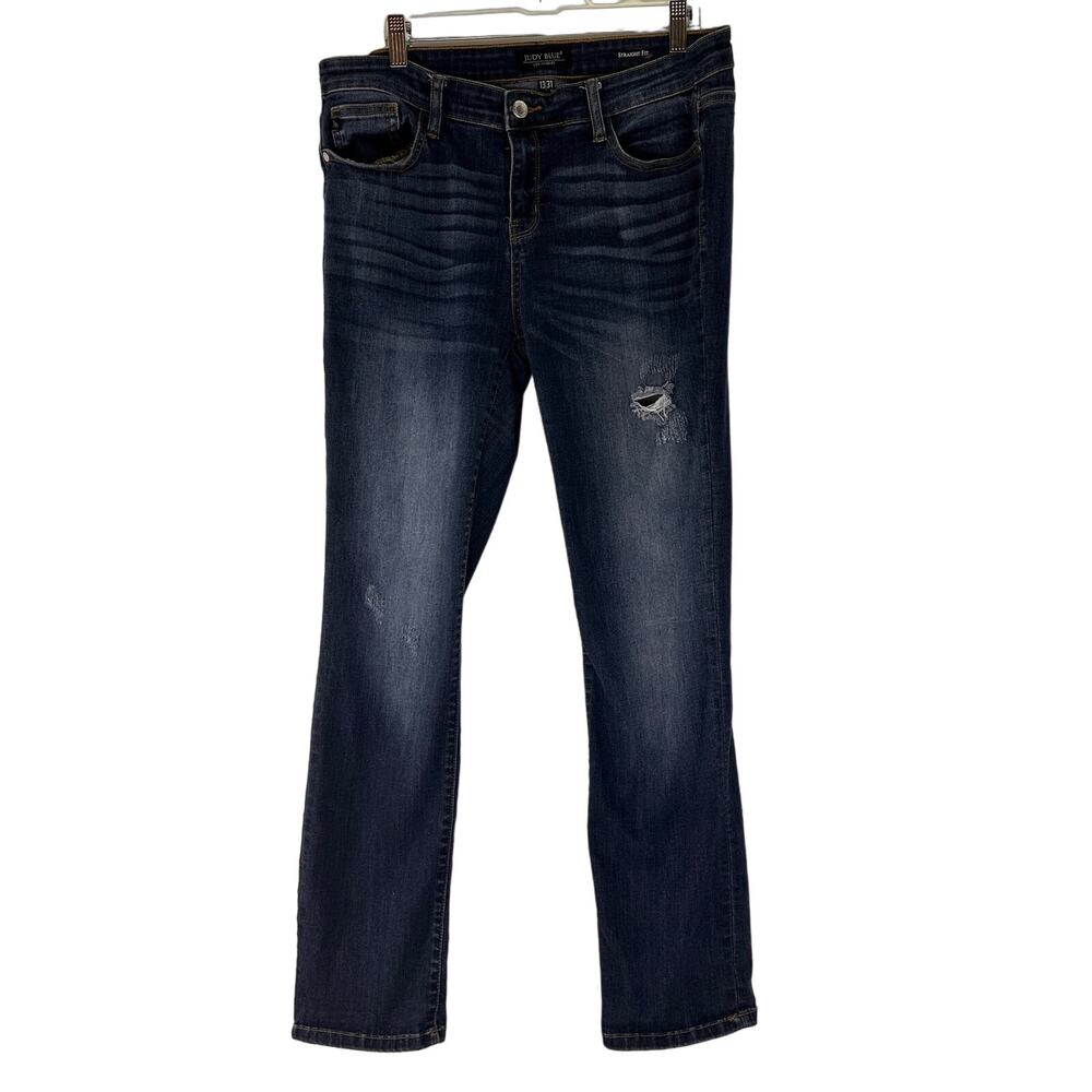 Judy Blue Joshua Straight Mid rise Distressed Stretch Jeans Size 13 / 31